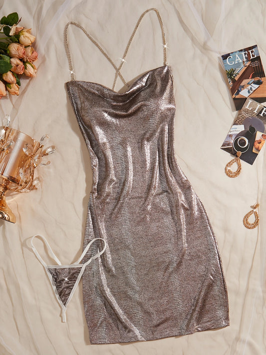 Vintage Backless Metallic Sequin Dress – Bold Elegance with Comfort
