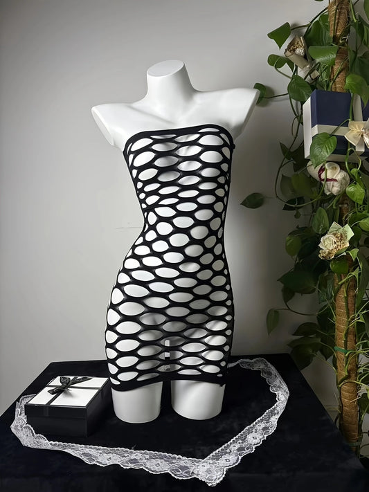 Chic Sleeveless Hollow-Out Knit Dress – High-Stretch Beachwear & Party Glam