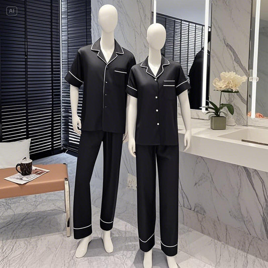 Premium Couple Nightwear – Soft & Stylish Black Silk Set